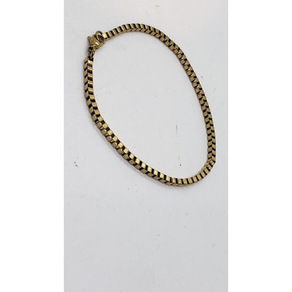 Gold Electroplate on Stainless Steel Box Chain Bracelet 8" Big Size - Picture 6 of 11
